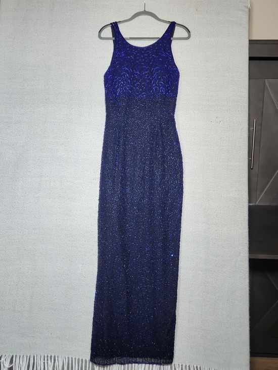 Andretta Donatello Dresses & Skirts - Vtg Andretta Donatello Royal Blue Silk, Glass Beaded Maxi Dress Med Read